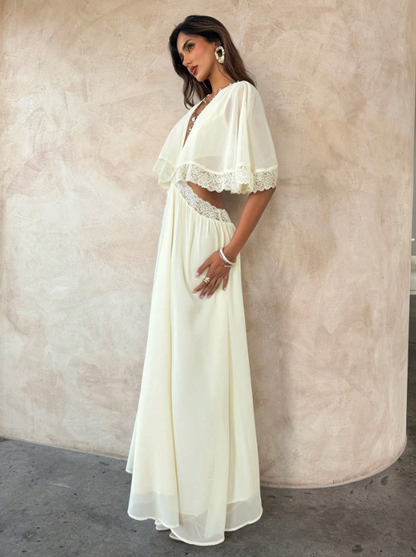 Teressa Apricot Flowy Chiffon Dress