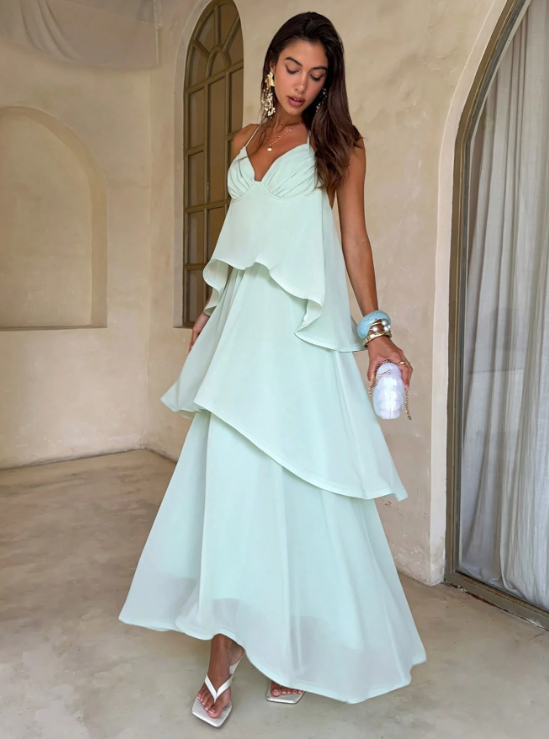 Ava Multi-Layer Ruffle Romantic Maxi Dress