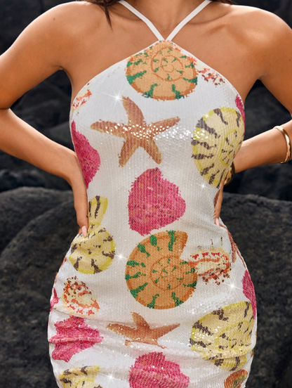 Aurora Beaded Halter Mini Dress