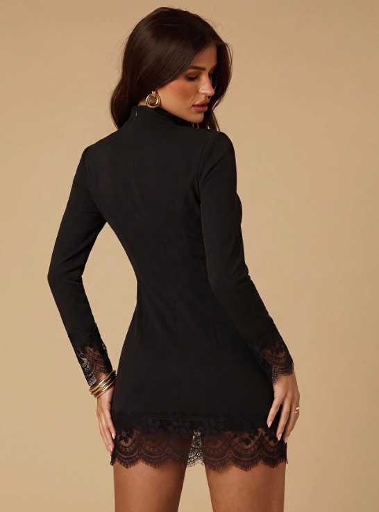 Grace Metal Button Lace Mini Dress
