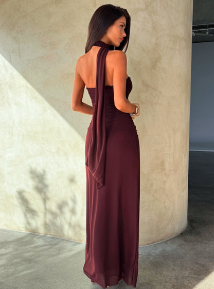 Evangeline Mesh Maxi Dress - Burgundy