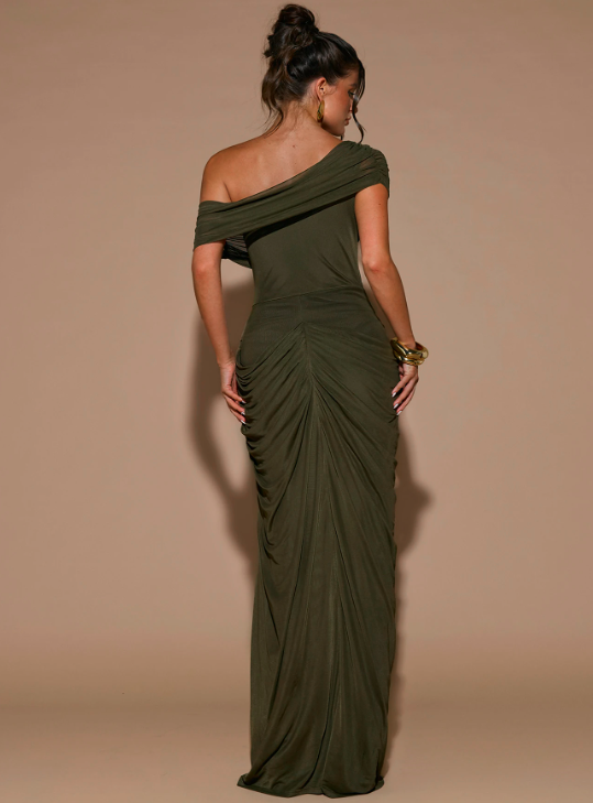 Seraphina Olive Green Off Shoulder Maxi Dress