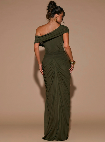 Seraphina Olive Green Off Shoulder Maxi Dress