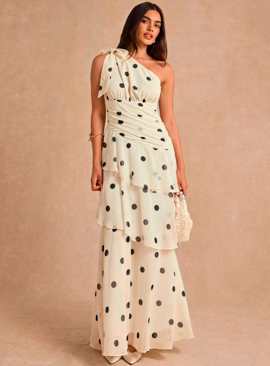 Florence Romantic Polka Dot One-Shoulder Dress