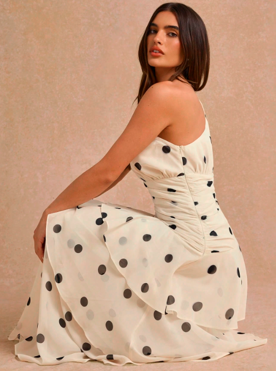 Florence Romantic Polka Dot One-Shoulder Dress