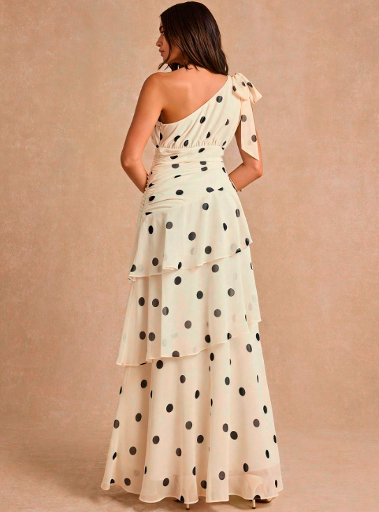 Florence Romantic Polka Dot One-Shoulder Dress