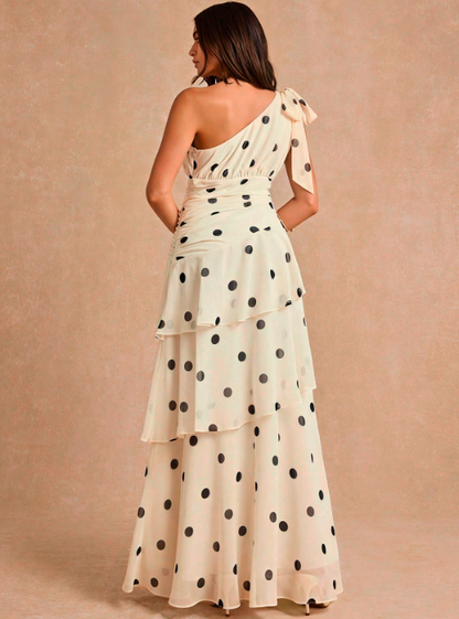 Florence Romantic Polka Dot One-Shoulder Dress
