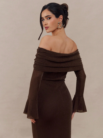 CATY PLEATED OFF SHOULDER DRESS