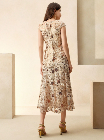 MAEVA CHAMPAGNE SEQUIN MIDI DRESS