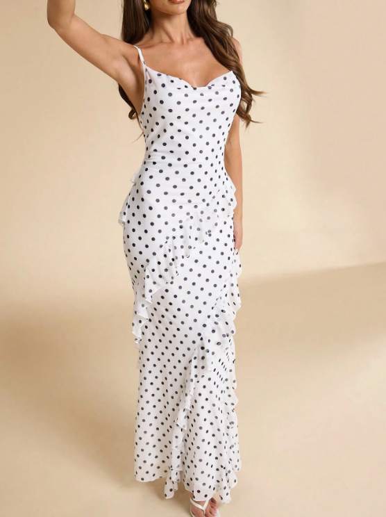 Emilie Polka Dot Ruffle Maxi Dress