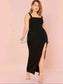 Split Thigh Solid Maxi Dress