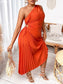 One Shoulder Cut Out Pleated Hem Dress