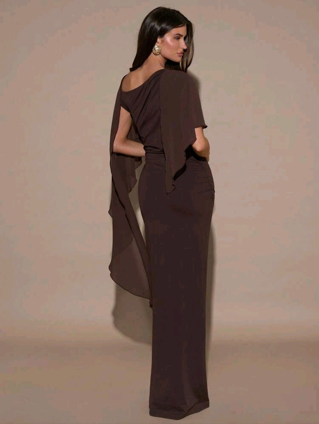 February Shawl Maxi Dress - Brown