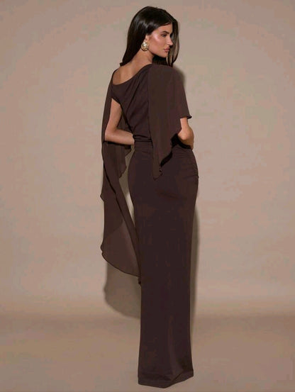 February Shawl Maxi Dress - Brown