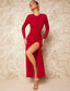 Ruched Split Thigh Mesh Sleeve Dress