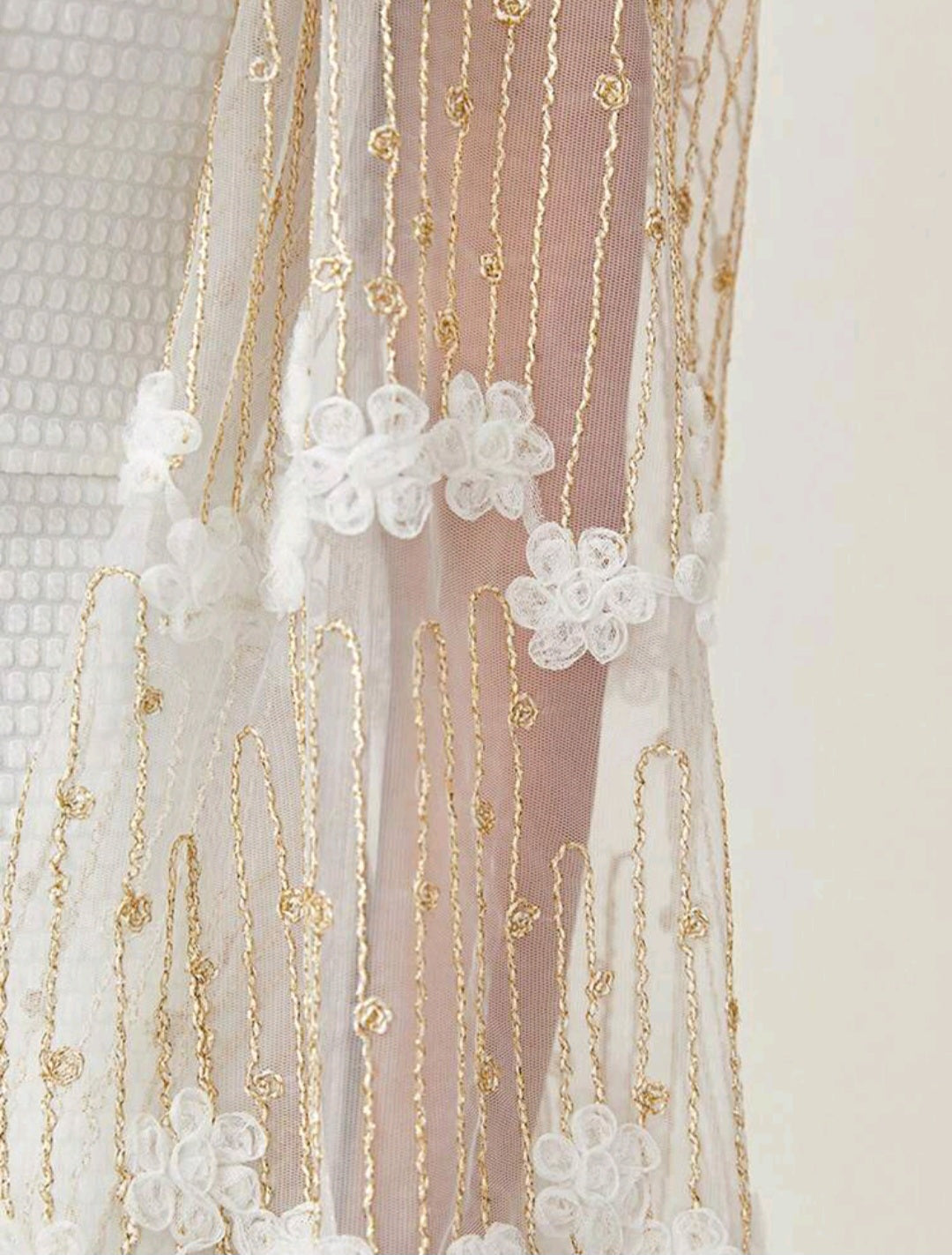 Floral Embroidery Mesh Lantern Sleeve Split Back Dress