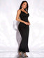 Draped Collar Split Thigh Cami Dress
