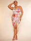 Marble Print One Shoulder Ruched Asymmetrical Hem Dress