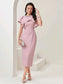 Rhinestone Detail Ruffle Trim Split Back Dress