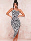 Zebra Striped Crisscross Backless Split Thigh Cami Dress