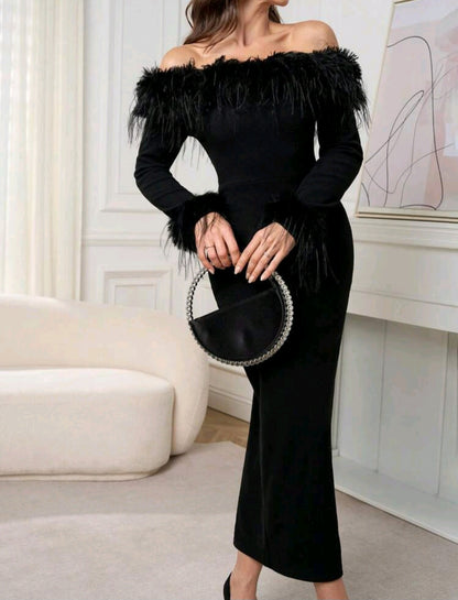OLIVIA OFF SHOULDER FLUFFY MIDI DRESS