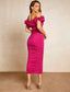 Off Shoulder Ruffle Trim Ruched Bodycon Dress