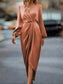 Lantern Sleeve Twist Front Wrap Hem Satin