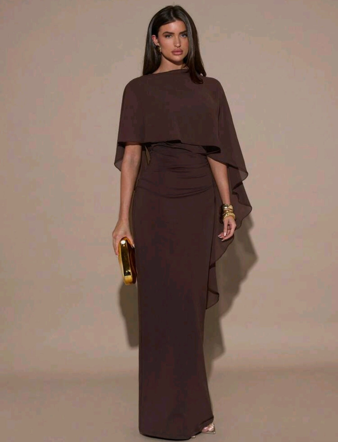 February Shawl Maxi Dress - Brown