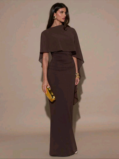 February Shawl Maxi Dress - Brown