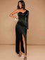 One Shoulder Wrap Hem Satin Dress
