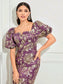 Floral Print Puff Sleeve Split Back Dress