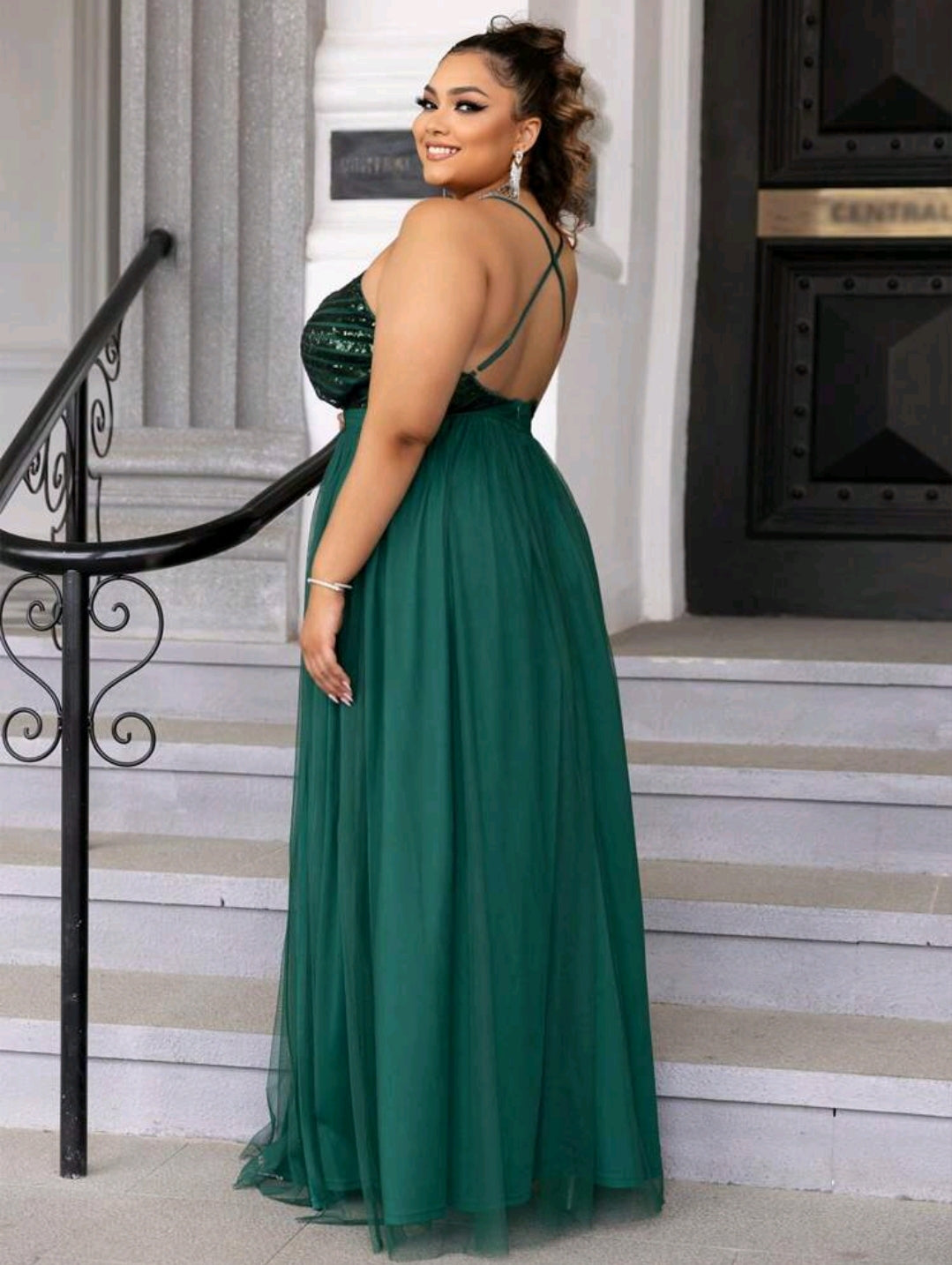 Selena Sequin Split Thigh Maxi Dress - Green