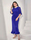 Pleated Flounce Sleeve Ruffle Hem Belted Dress