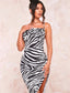 Zebra Striped Crisscross Backless Split Thigh Cami Dress