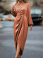 Lantern Sleeve Twist Front Wrap Hem Satin