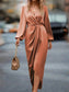 Lantern Sleeve Twist Front Wrap Hem Satin