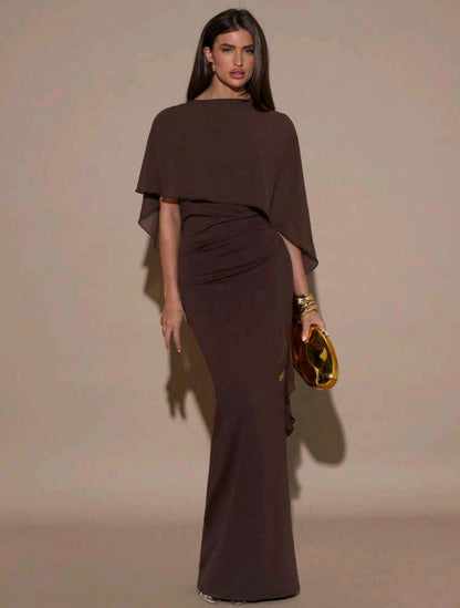 February Shawl Maxi Dress - Brown