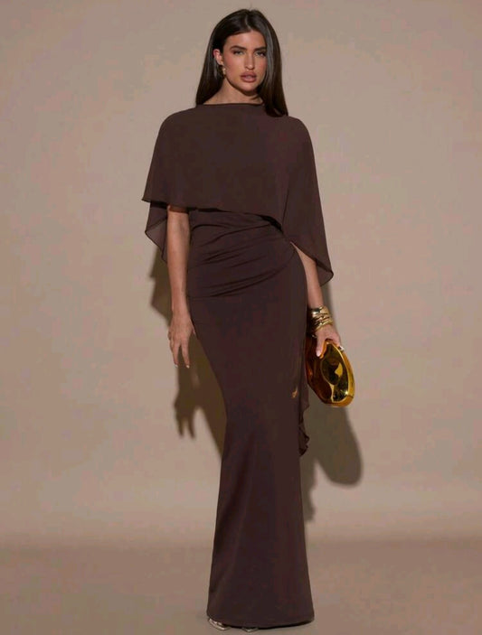 February Shawl Maxi Dress - Brown