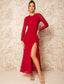 Ruched Split Thigh Mesh Sleeve Dress