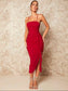 Ruched Ruffle Trim Split Thigh Cami Dress