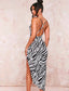 Zebra Striped Crisscross Backless Split Thigh Cami Dress