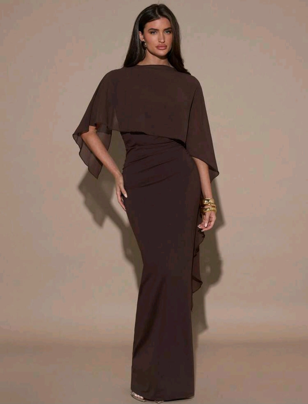 February Shawl Maxi Dress - Brown