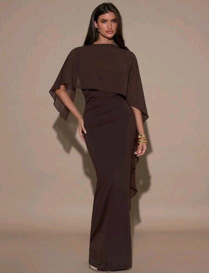 February Shawl Maxi Dress - Brown