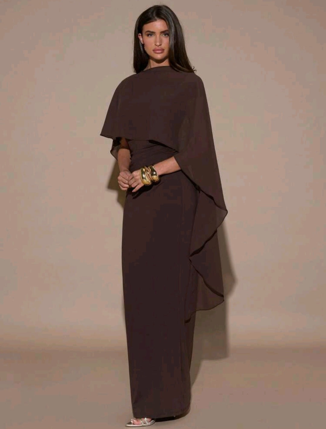 February Shawl Maxi Dress - Brown