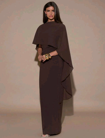 February Shawl Maxi Dress - Brown