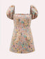 Allover Floral Print Square Neck Puff Sleeve Dress