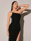 One Shoulder Split Thigh Glitter Dress