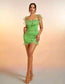Off Shoulder Butterfly Appliques Ruched Mesh Bodycon Dress