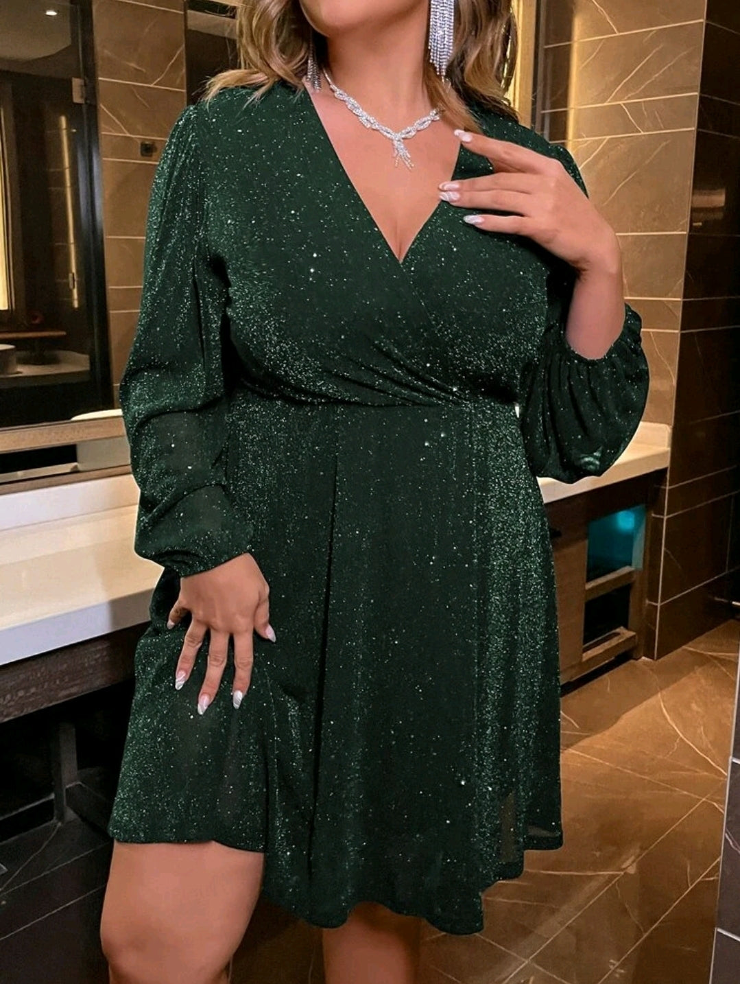 Ariana Lantern Sleeve Glitter Dress