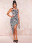 Zebra Striped Crisscross Backless Split Thigh Cami Dress